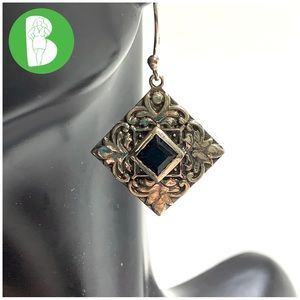 ORCHID STERLING SILVER WITH DARK BLUE SAPPHIRES DANGLE EARRINGS